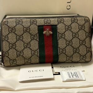 グッチ　GUCCI 財布　長財布　GGスプリーム　シェリーライン　蜂　ラウンドファスナー　メンズ　