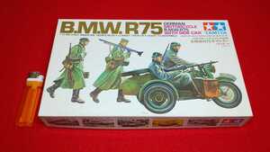 １－未組立品【 ドイツ軍『 B.M.W.R75サイドカー 』( 人形4体つき ) TAMIYA 】1:35 ＞サイドカー ナチス ヒトラー 第二次世界大戦