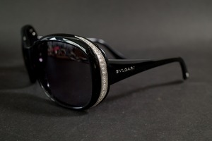 美品 BVLGARI ブルガリ 8058-B 501/8G 61□17 125 3N ラインストーン サングラス メガネ 眼鏡 ブラック系 