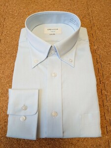 【未使用】ORIHICA オリヒカ 長袖 ドレスシャツ ボタンダウン サイズL 41-85 水色 ライトブルー 織柄 形態安定①