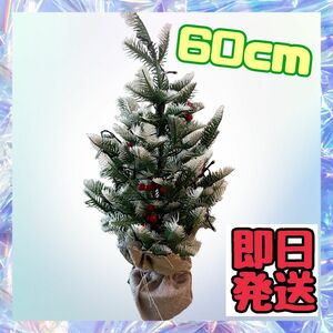 １点限り！クリスマスツリー ライト付き 60cm 電池式 赤い実飾り 卓上