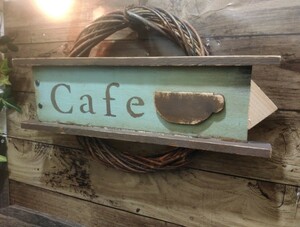 Art hand Auction Stylish handmade vintage style antique style cafe signboard wooden handmade signboard, handmade works, interior, miscellaneous goods, ornament, object