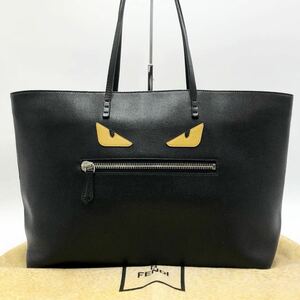 1円〜【美品】FENDI フェンディ トートバッグ モンスター バグズ サフィアーノレザー A4収納可 ブラック 黒 ビジネス レディース メンズ 