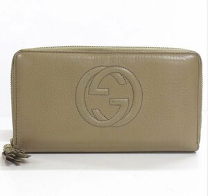 グッチ GUCCI 本革 レザー ラウンドファスナー 長財布 GG インターロッキング ベージュ タッセル