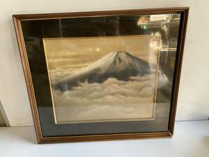 ⑪t810◆絵画◆富士山 山/自然 アート 美術品 古郷 ? 春山 ? 横約70cm×縦約62cm 額装 一部破損あり 日本画 風景/風景画