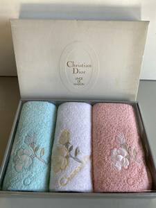 Et162◆Christian Dior クリスチャンディオール◆フェイスタオル ギフト 贈答品 タオル 家庭用品 3枚入り 箱付 未使用 保管品 