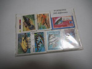 外国切手 海外切手 消印 使用済切手【POISSONS】300種 大量まとめて 魚 熱帯魚 世界各国
