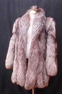 SAGA FOX Paris&Rome 高級本毛皮 ミックス毛 ボリューミー セミロング サイズ9号 身丈82cm 裏地花刺繍 金サガ フォックス コート P12024
