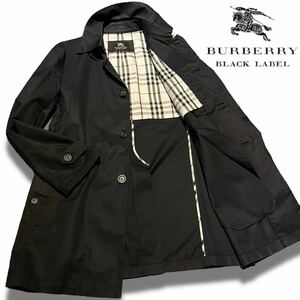 【高級】Mサイズ BURBERRY BLACK LABEL ノヴァチェック ステンカラーコート ブラック 黒 ビジネス 通勤用 チェック柄 ロングコート 