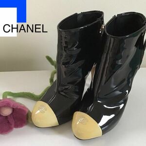 CHANEL シャネル ブーツ ハーフブーツ パテント レザー ブラック ココマーク