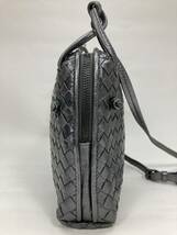 BOTTEGA VENETA ボッテガヴェネタ イントレチャート レザー ショルダーバッグ ポシェット 斜め掛け 鞄 ダークシルバー レディース _画像3