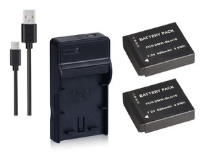 USB charger . battery 2 piece set DC120.Panasonic DMW-BLH7 interchangeable 