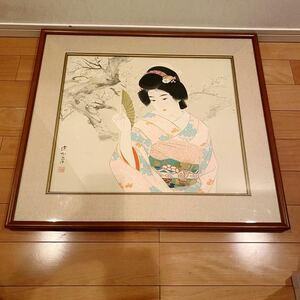 伊東深水「梅かほる」シルクスクリーン(65.5cmx73cm エディション・落款あり◎ 日本画壇巨匠 歌川派浮世絵の正統な美人画 リトグラフ 額装 