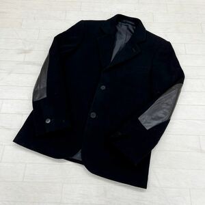 1277* Польша производства agns b. HOMME Agnes B Homme tailored jacket кашемир смешивание часть натуральная кожа черный мужской 46