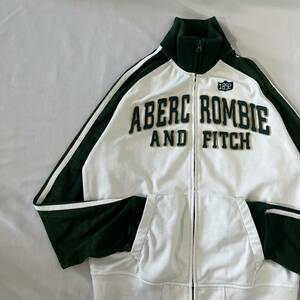 ABERCROMBIE&FITCH アバクロ トラックジャケット ジャージ トップス ロゴ ワッペン ホワイト グリーン 白 緑 サイズL