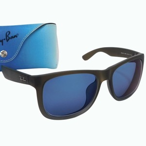 1円 ■ 美品 レイバン サングラス グレー系 プラスチック ジャスティン お洒落 度入り Ray・Ban ■E.Bmgl.zE-23