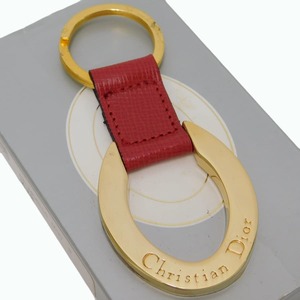 1円 ■ クリスチャンディオール キーホルダー ゴールド×レッド系 金属×レザー Christian Dior ■E.Bssl.rS-24