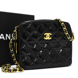 1円 ◎美品 CHANEL シャネル チェーンショルダーバッグ マトラッセ ココマーク パテントレザー ブラック◎E.Cgig.oR-21