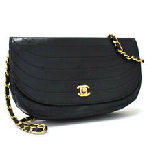 1円 ◎美品 CHANEL シャネル チェーンショルダーバッグ ハーフムーン ココマーク レザー ブラック◎E.Colr.hP-06_画像1