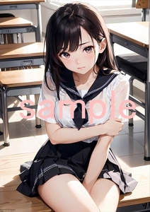 J348 セーラー服 オリジナルイラスト 女子高生 同人 制服 光沢高品質 A4 美少女 アニメイラストアート ポスター セクシーアート フェチ