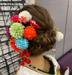 E 成人式　髪飾り　3点セット① / 振袖　かんざし　簪　花飾り　和装