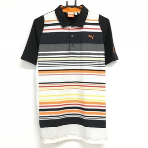 プーマ 半袖ポロシャツ 黒×白×オレンジ 前面ボーダー コオリナ メンズ US S ゴルフウェア PUMA