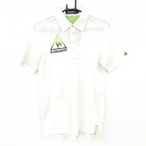 le coq sportif ルコック 半袖ポロシャツ 白×グリーン ロゴプリント メンズ M ゴルフウェア
