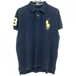 ポロbyラルフローレン 半袖ポロシャツ ネイビー×イエロー ビッグポニー刺しゅう メンズ L ゴルフウェア Ralph Lauren