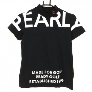 【美品】パーリーゲイツ 半袖ハイネックシャツ 黒×白 ビッグロゴ レディース 0(S) ゴルフウェア 2021年モデル PEARLY GATES