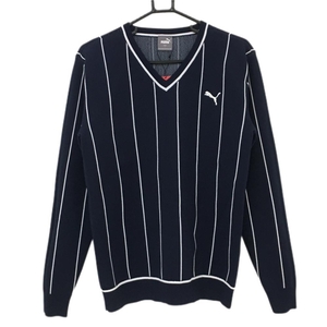 【新品】プーマ セーター ネイビー×白 ストライプ Vネック ニット メンズ L ゴルフウェア 2022年モデル PUMA