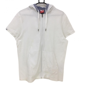  Puma short sleeves Parker white × gray hood inside side check pattern full Zip men's US L Golf wear PUMA