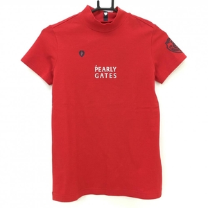 【新品】パーリーゲイツ 半袖ハイネックシャツ レッド フロントロゴ白 レディース 0(S) ゴルフウェア 2022年モデル PEARLY GATES