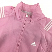 アディダス 半袖ブルゾン ピンク×白 織生地 肩3ライン ハーフジップ レディース M/M ゴルフウェア adidas_画像3