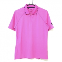 アディダス 半袖ポロシャツ ピンク×ネイビー ハーフジップ メンズ Ｌ ゴルフウェア adidas_画像1