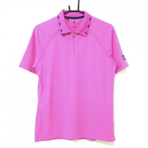 アディダス 半袖ポロシャツ ピンク×ネイビー ハーフジップ メンズ Ｌ ゴルフウェア adidas