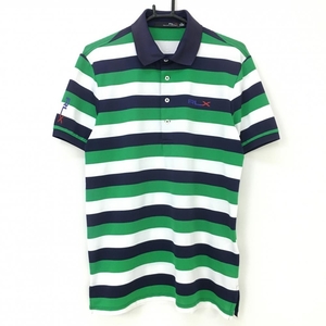 ラルフローレン 半袖ポロシャツ ネイビー×グリーン ボーダー柄 ロゴプリント メンズ M ゴルフウェア Ralph Lauren