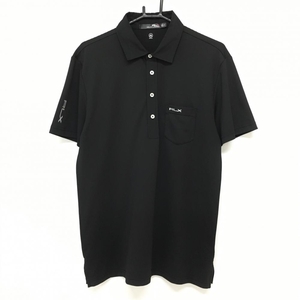 RLXラルフローレン 半袖ポロシャツ 黒 ロゴプリント 胸ポケット メンズ M ゴルフウェア Ralph Lauren