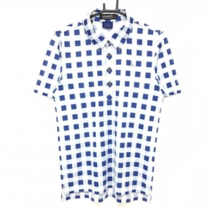 ルコック 半袖ポロシャツ ブルー×白 チェック ボタンダウン メンズ M ゴルフウェア le coq sportifの画像1