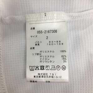 【美品】パーリーゲイツ 半袖ハイネックシャツ 白×レッド 織生地 レディース 2(L) ゴルフウェア 2021年モデル PEARLY GATESの画像4