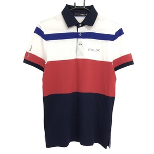 【超美品】RLXラルフローレン 半袖ポロシャツ 白×レッド×ネイビー ボーダー メンズ SP ゴルフウェア Ralph Lauren