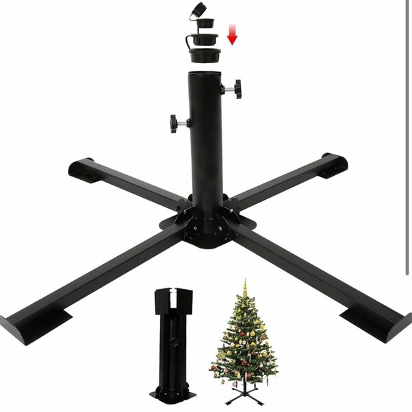 クリスマスツリー スタンド 鉄製 頑丈 ブラック 黒 折りたたみ式 取り付け簡単