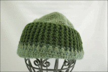 ハンドメイド ウール ニット帽 ニットキャップ 手編み グリーン 緑 2トーン 手作り 帽子 SN94_画像2