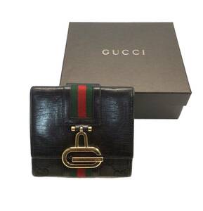 GUCCI グッチ Wホック シェリーライン 財布 ウォレット GGキャンバス×レザー ゴールド金具 ブラック 黒 小銭入れあり