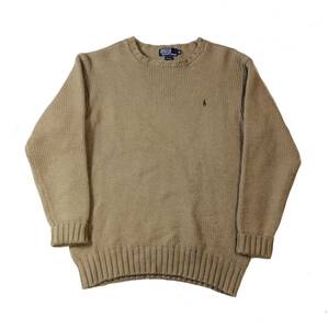 RALPH LAUREN ラルフローレン ウール ニット セーター カーキ系 厚手 メンズ LL (ma)