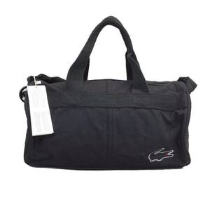 未使用 LACOSTE ラコステ ROLL BAG 2WAY 丸型 ボストンバッグ トートバッグ ショルダーバッグ 鞄 コットン ブラック （ma)