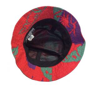 HUF ハフ USA製 総柄 バケットハット 帽子 赤系 コットン S/M 送料250円 の画像5