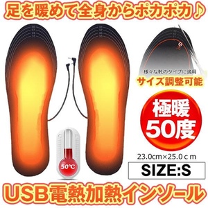 電熱インソール S 23-25cm 中敷き ヒートインソール USB加熱式 電熱ウェア 冷え対策 フットウォーマー 防寒 あったか インソール DENSOLE-S