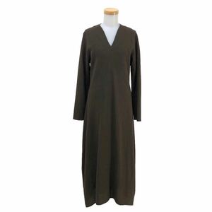 m460 superior article JURGEN LEHL Jurgen Lehl V neck long sleeve long One-piece dress flair One-piece wool Brown lady's M