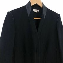 m462 HELMUT LANG ヘルムートラング ノーカラーコート ウール コート 羊革 レザー切り替え デザイン 羽織 アウター ブラック レディース 0_画像2