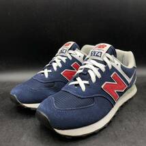 M2097 NEW BALANCE ニューバランス 574 ローカット スニーカー US7/25.0cm ネイビー レッド ML574ATB シューズ 靴_画像1